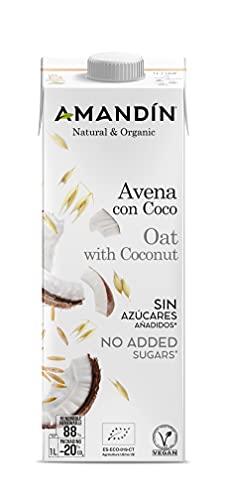 AMANDIN 400088 Bebida De Avena Con Coco - Paquete De 6 X 1000 Ml - Total: Ml, 6000 Mililitro, 6 Unidades