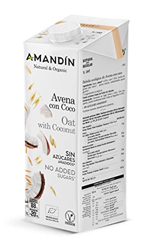 AMANDIN 400088 Bebida De Avena Con Coco - Paquete De 6 X 1000 Ml - Total: Ml, 6000 Mililitro, 6 Unidades