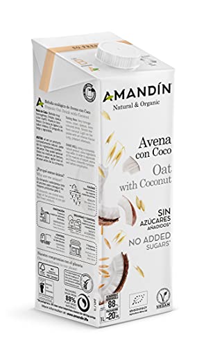 AMANDIN 400088 Bebida De Avena Con Coco - Paquete De 6 X 1000 Ml - Total: Ml, 6000 Mililitro, 6 Unidades