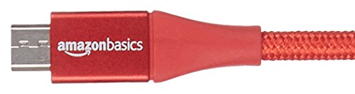 Amazon Basics – Cable USB 2.0 A a micro USB B con trenzado doble | 0,3 m, Rojo