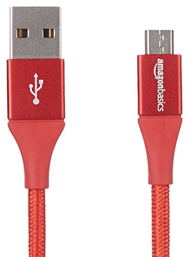 Amazon Basics – Cable USB 2.0 A a micro USB B con trenzado doble | 0,3 m, Rojo