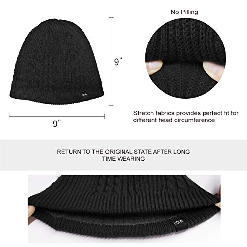 Amazon Brand - Eono Gorro de Punto Invierno para Hombres y Mujeres Beanie Unisex Gorro de Invierno Suave y Cálido (Negro Forro Polar)