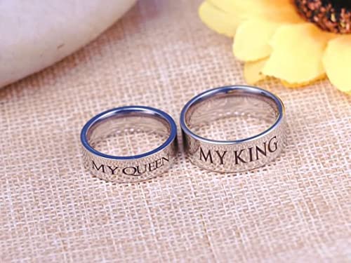 AmDxD Anillo de boda plateado, acero inoxidable, con grabado My Queen and My King, W49 & M61.5, Acero inoxidable, Sin piedras preciosas