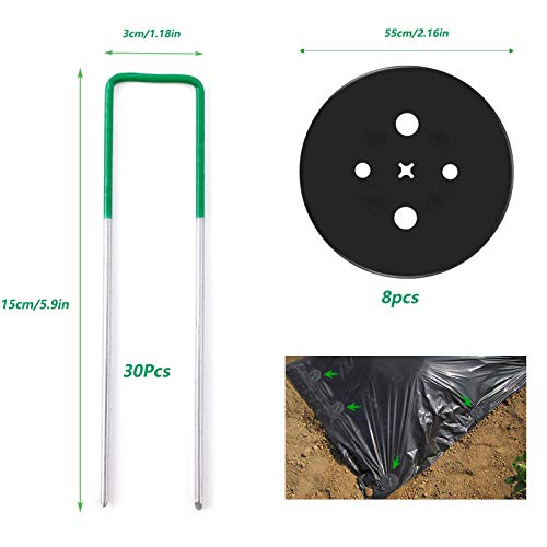 Anclajes de tierra acero inoxidable antioxidante, anclajes suelo para jardín, piquetas, en U, estables con 8 discos tope control malezas, fieltro valla camping, 3 mm, 30 unidades