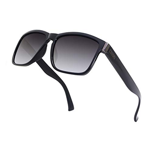 ANDOILT Gafas de Sol Polarizadas Hombre Mujer Cuadradas Vintage Retro Clásico de Gafas UV400 Protección Negro Marco Gris Lente