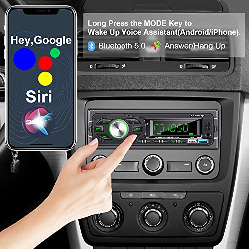 ANKEWAY RDS Radio Coche Bluetooth 5.0 con Asistente de Voz y Control de App, MP3/RDS/AM/FM Radio de Coche con Llamadas Manos Libres y Control Remoto, Soporta USB/Tarjeta TF/AUX/USB 3.0 de Carga Rápida