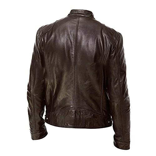 AOGOTO Chaqueta de piel sintética para hombre, chaqueta de piel sintética, ropa de abrigo cómoda, A-marrón, M