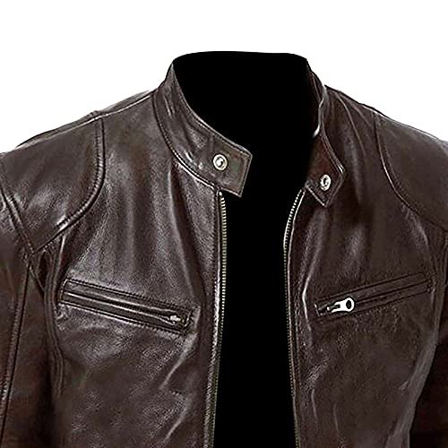 AOGOTO Chaqueta de piel sintética para hombre, chaqueta de piel sintética, ropa de abrigo cómoda, A-marrón, M