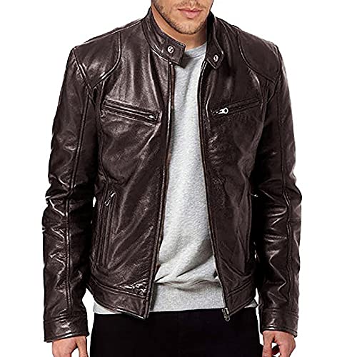 AOGOTO Chaqueta de piel sintética para hombre, chaqueta de piel sintética, ropa de abrigo cómoda, A-marrón, M