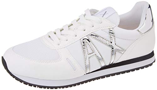 Armani Exchange Rio Retro Running, Sneaker Mujer, White+Silver, 39 EU