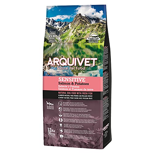 Arquivet Sensitive Salmón y Patata - 12 kg - Pienso Natural para Perros Adultos de Todas Las Razas - Alimento seco - Pienso Super Premium Pescado Fresco - Salud Pelo, Piel, Huesos y articulaciones