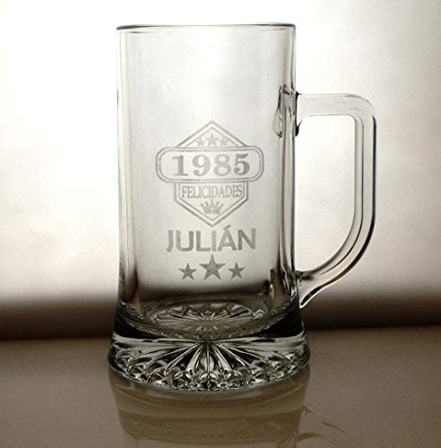 Arte-Deco Jarra DE Cerveza Stern GRABADA Y Personalizada con AÑO DE Nacimiento. Jarra 520 ML con Estuche, Regalo para cumpleaños, Hombre, Mujer y Cualquier celebración