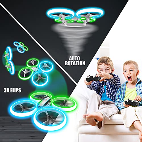 AVIALOGIC Q9s Drones para Niños,Dron Helicopteros Teledirigidos con Luces Azules & Verdes y Baterías Dobles, Cuadricóptero con Retención de Altitud y Modo Sin Cabeza, Regalos Para Niños