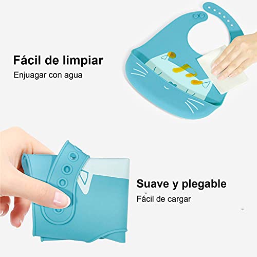 Baberos Bebé Impermeables Silicona Flexible Suave de 6 Meses a 6 Años Grande Ajustable para Niño Unisex Waterproof