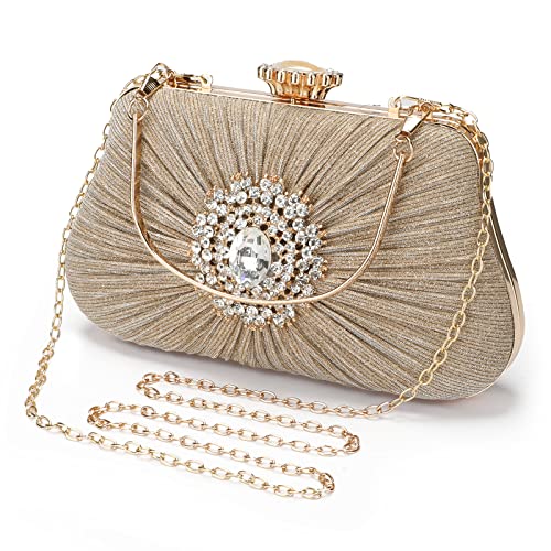 BAIGIO Bolso de Boda Dorado Clutch Mujer Fiesta Carteras de Mano Bolso de Noche Bandolera con Cadena para Ceremonia Novia Diamantes (Champán)