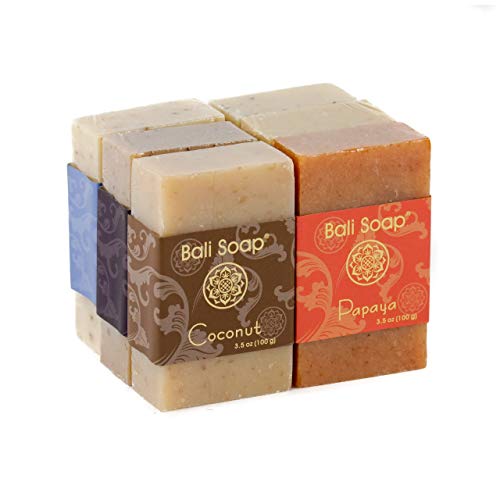 Bali Soap - Juego de regalo de barra de jabón natural, jabón facial o corporal, paquete de 6 jabones variados (coco, papaya, vainilla, limoncillo, jazmín, ylang-ylang) 3,5 oz cada uno