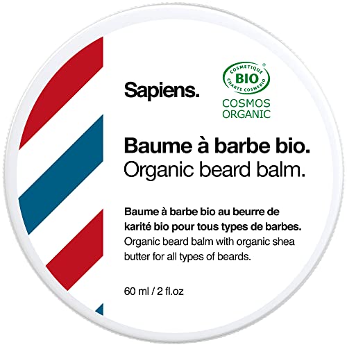 Bálsamo Barba Hombre Orgánico 60ml Sapiens Barber Shop - Cuidado barba hombre 100% Natural Certificado ECOCERT / Cosmos Organic - Cera para Barba y Bigote con Manteca de Karité Orgánica