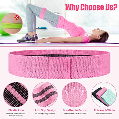 Bandas de Resistencia, Antideslizantes Bandas de Ejercicios de Cadera para Fuerza de piernas y glúteos, Bandas Elasticas de Fitness para Yoga, Pilates, Crossfit, Estiramientos, Fisioterapia (Set de 3)