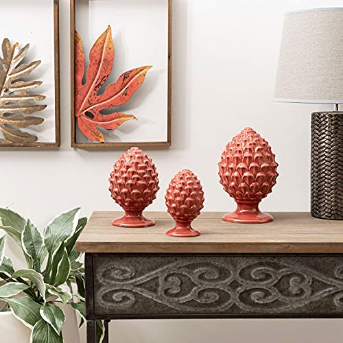 Baroni Home Piña siciliana colorida, piña decorativa de porcelana pintada a mano (L, rojo)