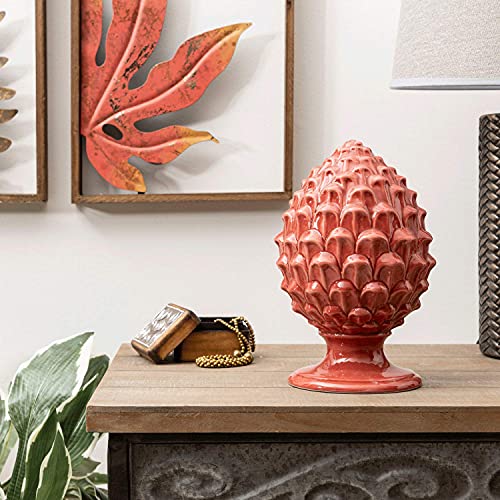 Baroni Home Piña siciliana colorida, piña decorativa de porcelana pintada a mano (L, rojo)