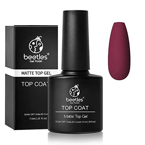 Beetles Esmaltes Semipermanentes de Uñas en Gel Top Coat Mate, capa superior mate que no se limpia 7.5ml, esmalte de uñas de gel transparente, lámpara UV/LED seca, acabado mate y duradero