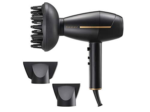 BEPER - Secador de pelo profesional con motor de AC, 2 velocidades y 3 temperaturas, Modos de aire caliente y frío, Potencia 2400 W, Negro/Dorado