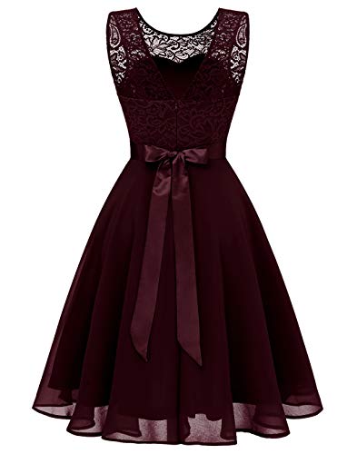 Berylove Mujer Vestido Corto de cóctel Top Falda de Encaje Columpio de Gasa para Boda de Bola BLP7005Burgundy XL