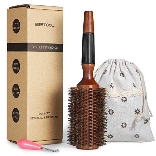 BESTOOL Cepillo de pelo con cerdas de jabalí y nailon para peinar, secar, rizar, agregar volumen y brillo (2.8 inch)