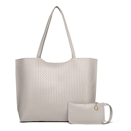 BestoU Bolsos de Mujer Bolso Bandolera Mujer Bolso de Hombro Bolso PU Cuero Bolso Shopper Totes para Escuela Compras Viaje Oficina 2pcs Set (Gris)