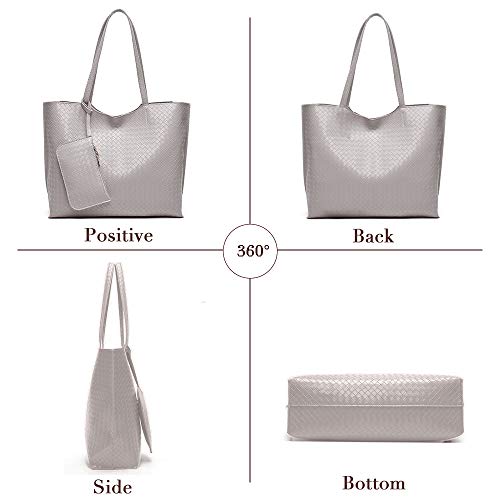 BestoU Bolsos de Mujer Bolso Bandolera Mujer Bolso de Hombro Bolso PU Cuero Bolso Shopper Totes para Escuela Compras Viaje Oficina 2pcs Set (Gris)