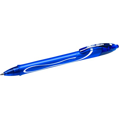 BIC Gel-ocity Quick Dry Boligrafos Retráctil de Gel Punta Media (0,7mm), Óptimo para Uso Escolar y de Oficina , Azul, Paquete de 12 Unidades