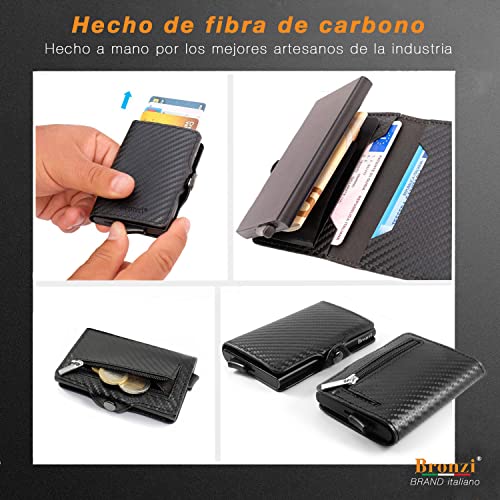 Billetera Hombre BRONZI® - pequeña Carteras para Hombre de Piel - tarjeteros Tarjetas credito con Monedero y Protección - RFID DISEÑO Italiano