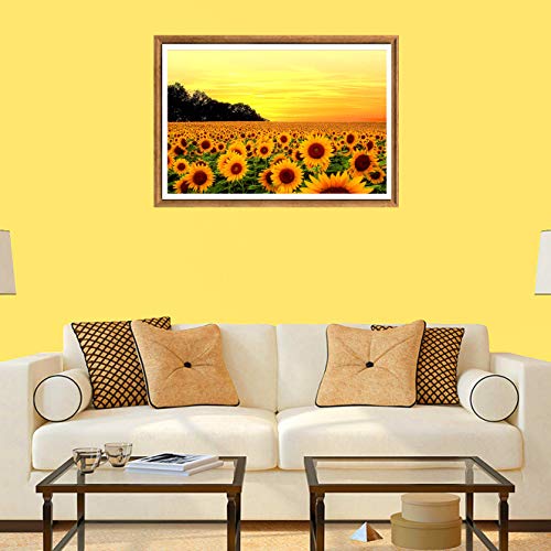 Bimkole 5d Diamond Painting Kit Bricolaje Arte Puesta De Sol De Girasol, Mar De Flores Pintura Diamantes Kits Estampados De Punto De Cruz Diamantes de Imitación Decoración de Pared, (30x40 cm)