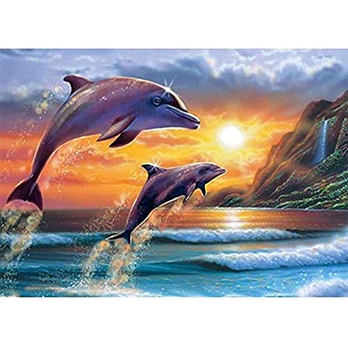 Bimkole 5d Diamond Painting Kit Bricolaje Arte Sol De Delfines, Acantilado Del Mar Pintura Diamantes Kits Estampados De Punto De Cruz Diamantes de Imitación Decoración de Pared, (40x50 cm)