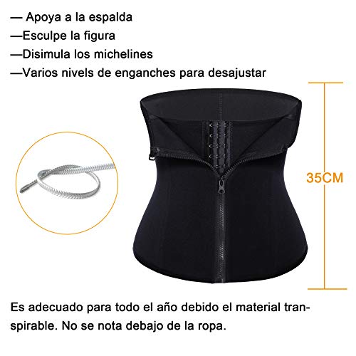 Bingrong Fitness Faja Cintura Entrenador con Cremallera Faja Corset Fajas Reductoras Mujer Fajas Deporte Mallas Neopreno Waist Trainer Abdomen Faja Lumbar Moldeadora Bustier (Negro, Small)