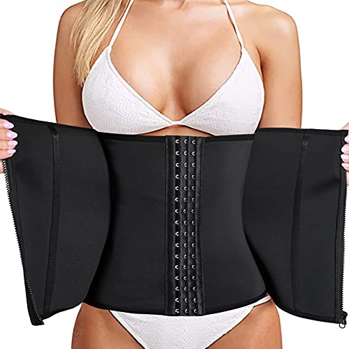 Bingrong Fitness Faja Cintura Entrenador con Cremallera Faja Corset Fajas Reductoras Mujer Fajas Deporte Mallas Neopreno Waist Trainer Abdomen Faja Lumbar Moldeadora Bustier (Negro, Small)