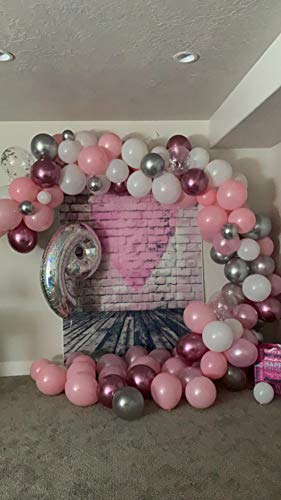 BINQOO Telón de fondo de pared de ladrillo de corazón rosa para el día de San Valentín 2022, fondo de fotografía de suelo de madera rosa Love Baby Showers Retrato para niños