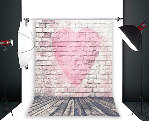 BINQOO Telón de fondo de pared de ladrillo de corazón rosa para el día de San Valentín 2022, fondo de fotografía de suelo de madera rosa Love Baby Showers Retrato para niños