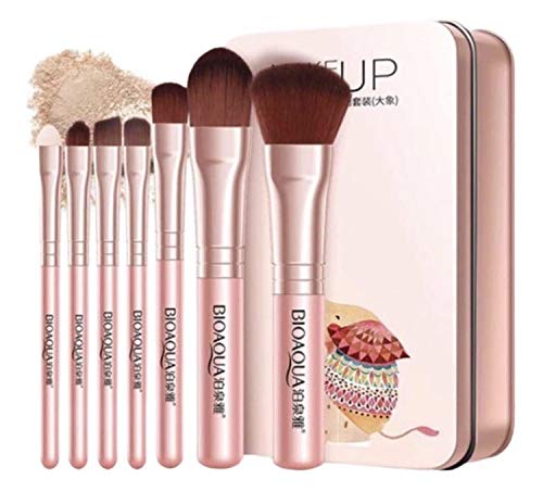 BIOAQUA Brocha de maquillaje para base, pintalabios, cejas, polvos, sombras de ojos, mezcla impecable, fibra multifuncional, profesional, 1 juego – 7 unidades (rosa)