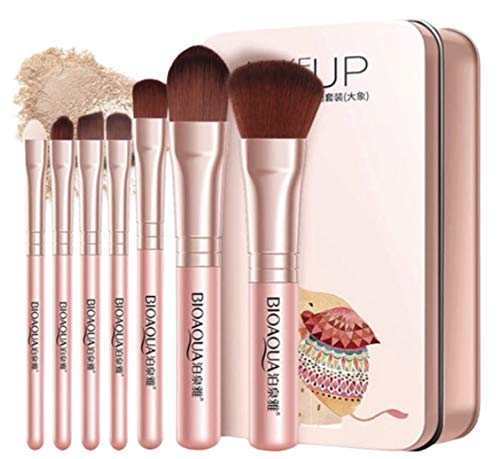 BIOAQUA Brocha de maquillaje para base, pintalabios, cejas, polvos, sombras de ojos, mezcla impecable, fibra multifuncional, profesional, 1 juego – 7 unidades (rosa)