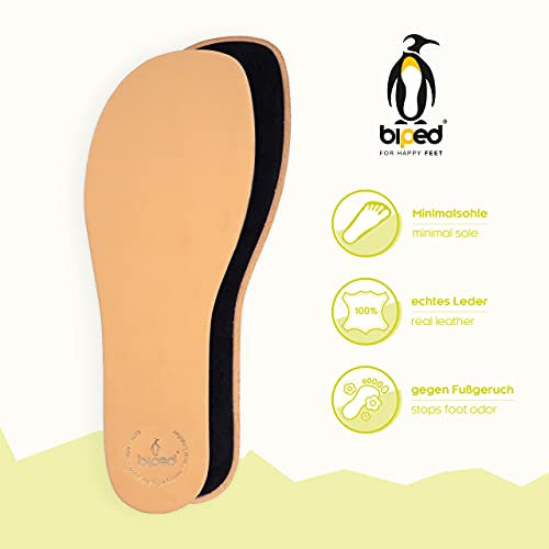 biped suela mínima LEDIGOS - 2 pares de plantillas para zapatos descalzos - plantillas de cuero con látex natural y carbón activado - van bien con zapatos minimalistas para adultos y niños (35)