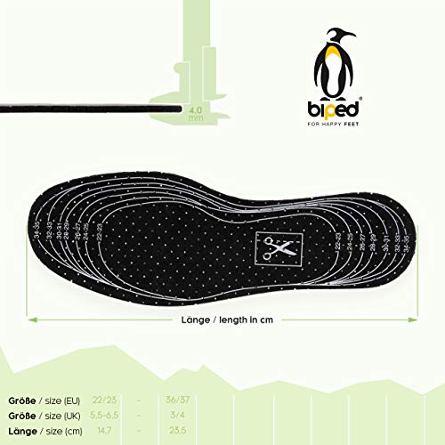 biped tres pares de plantillas de carbón activo infantiles con látex, números 22-35, recortables, para una regulación climática, higiene y frescor en el calzado y en los pies z2726