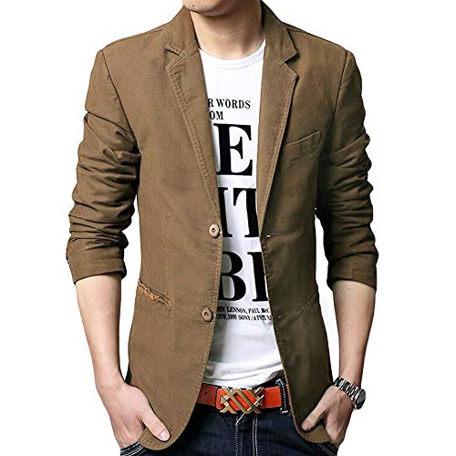 Blazer Casual para Hombre Chaquetas de Traje Slim fit Chaqueta de algodón sólido de un Solo Pecho Abrigo Chaqueta de Dos Botones Casual Blazer