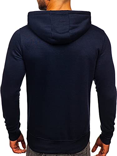 BOLF Hombre Sudadera Cerrada con Capucha Pulóver Blusa Sweater Hoodie Jersey Sweatshirt de Algodón Outdoor Deporte Entrenamiento Básico Print Ocio Estilo Deportivo 2009 Azul Tinta L [1A1]