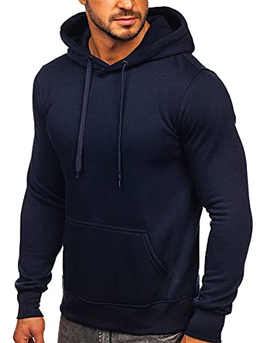 BOLF Hombre Sudadera Cerrada con Capucha Pulóver Blusa Sweater Hoodie Jersey Sweatshirt de Algodón Outdoor Deporte Entrenamiento Básico Print Ocio Estilo Deportivo 2009 Azul Tinta L [1A1]