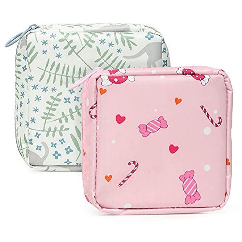 Bolsa de almacenamiento para servilletas sanitarias, 2 unidades de bolsa de almacenamiento sanitaria con cremallera de 12,7 x 12,7 cm, bolsa de primer período para niñas/mujeres/señoras (caramelo)