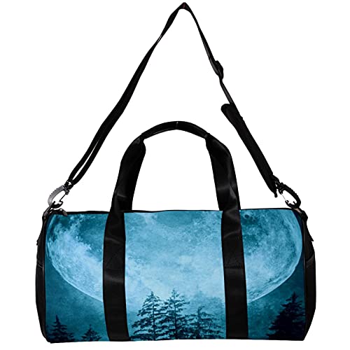 Bolsa de deporte redonda con correa de hombro desmontable Luna Luna Luna Luna llena árboles de entrenamiento luz de la luna bolsa de noche para mujeres y hombres