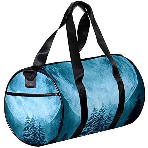 Bolsa de deporte redonda con correa de hombro desmontable Luna Luna Luna Luna llena árboles de entrenamiento luz de la luna bolsa de noche para mujeres y hombres