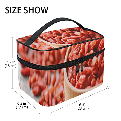 Bolsa de Maquillaje Organizador de cosméticos Bayas Rojas Chinas de Goji con asa Superior portátil Bolsa de Viaje para artículos de tocador para Mujeres y niñas Viajes 9x6,2x6,5 Pulgadas