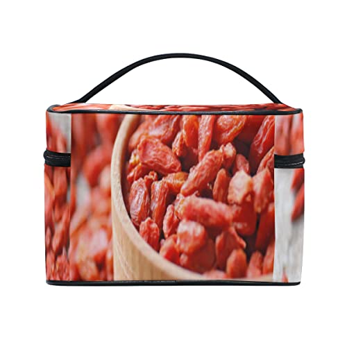 Bolsa de Maquillaje Organizador de cosméticos Bayas Rojas Chinas de Goji con asa Superior portátil Bolsa de Viaje para artículos de tocador para Mujeres y niñas Viajes 9x6,2x6,5 Pulgadas